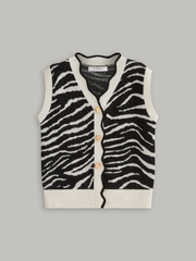 Metal Button Zebra-Striped Knit Vest