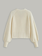 V-Neck Button Wool Blend Cable Knit Cardigan