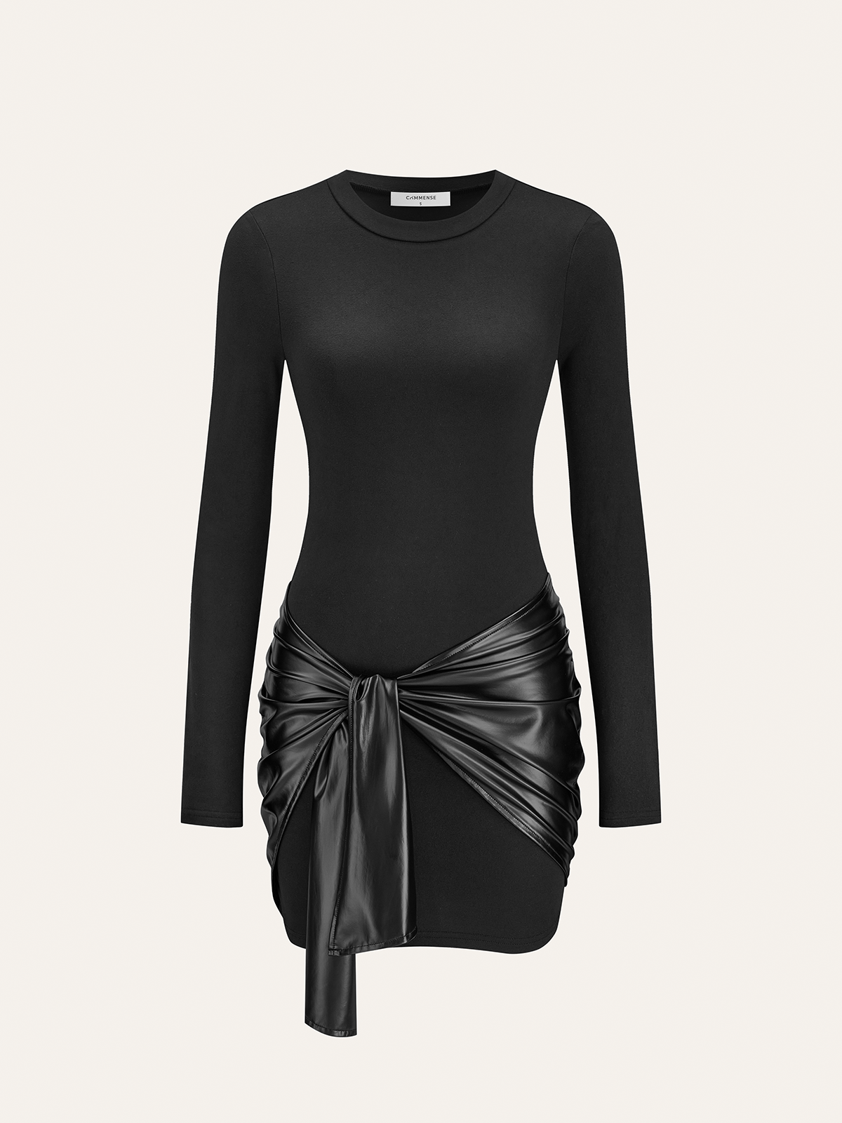 Faux Leather Paneled Knit Long Sleeve Mini Dress