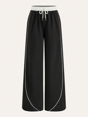 Contrast Waistband Drawstring Wide-Leg Pants