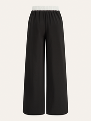 Contrast Waistband Drawstring Wide-Leg Pants