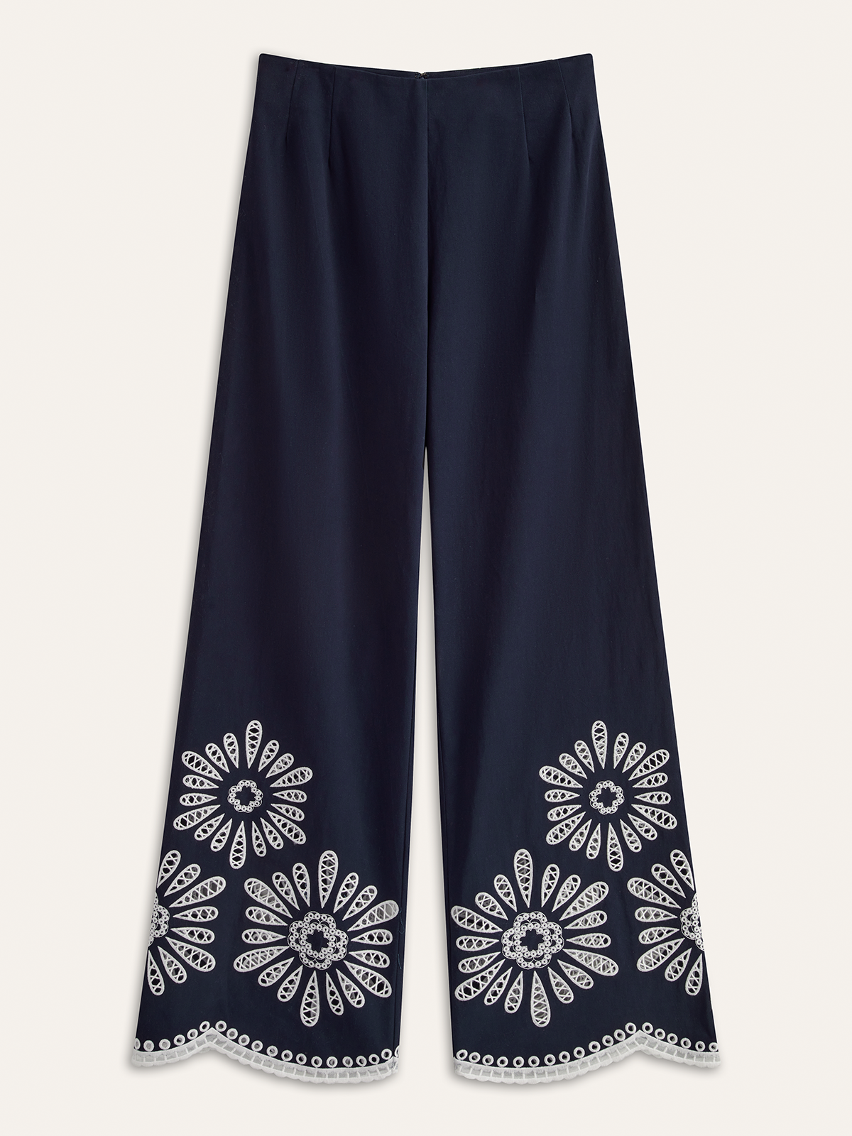 Floral Eyelet Embroidery Cotton Blend Pants
