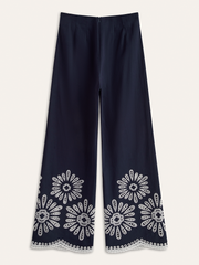 Floral Eyelet Embroidery Cotton Blend Pants