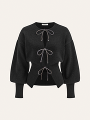 Bow Tie Balloon Sleeve Cardigan