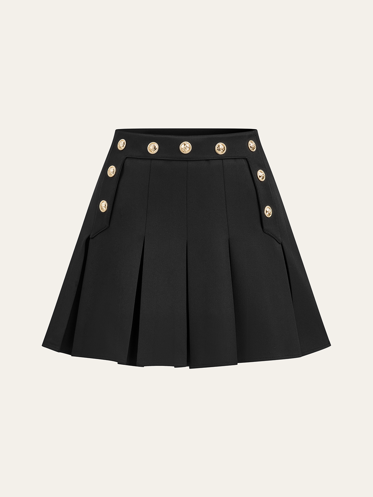Pleated Mini Skirt with Decor Button
