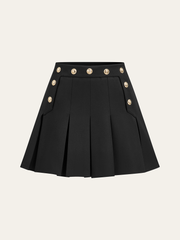 Pleated Mini Skirt with Decor Button