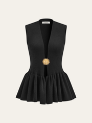 Metal Detail Knit Peplum Cardigan