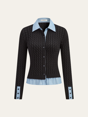 2 in1 Paneled Cable-Knit Cardigan