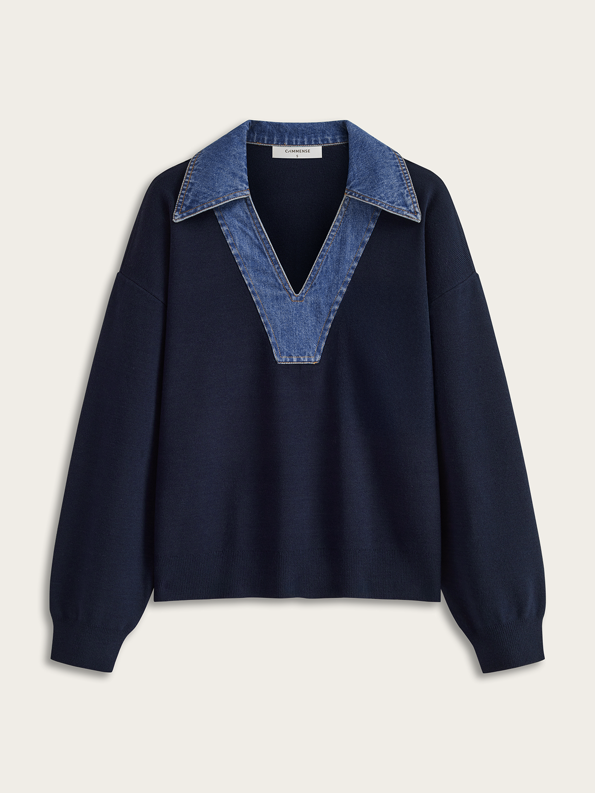 Denim Collar V-Neck Sweater