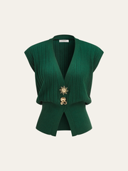 Metal Detail Cap Sleeve Ribbed Knit Vest