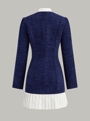 Pleated Hem Bow Neckline Tweed Mini Dress