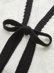 Contrast Trim Tie-Front Knit Cardigan