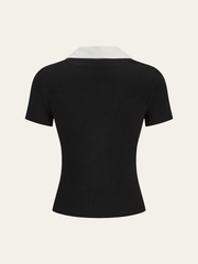 Contrast Lace Collar Cotton Blend T-Shirt