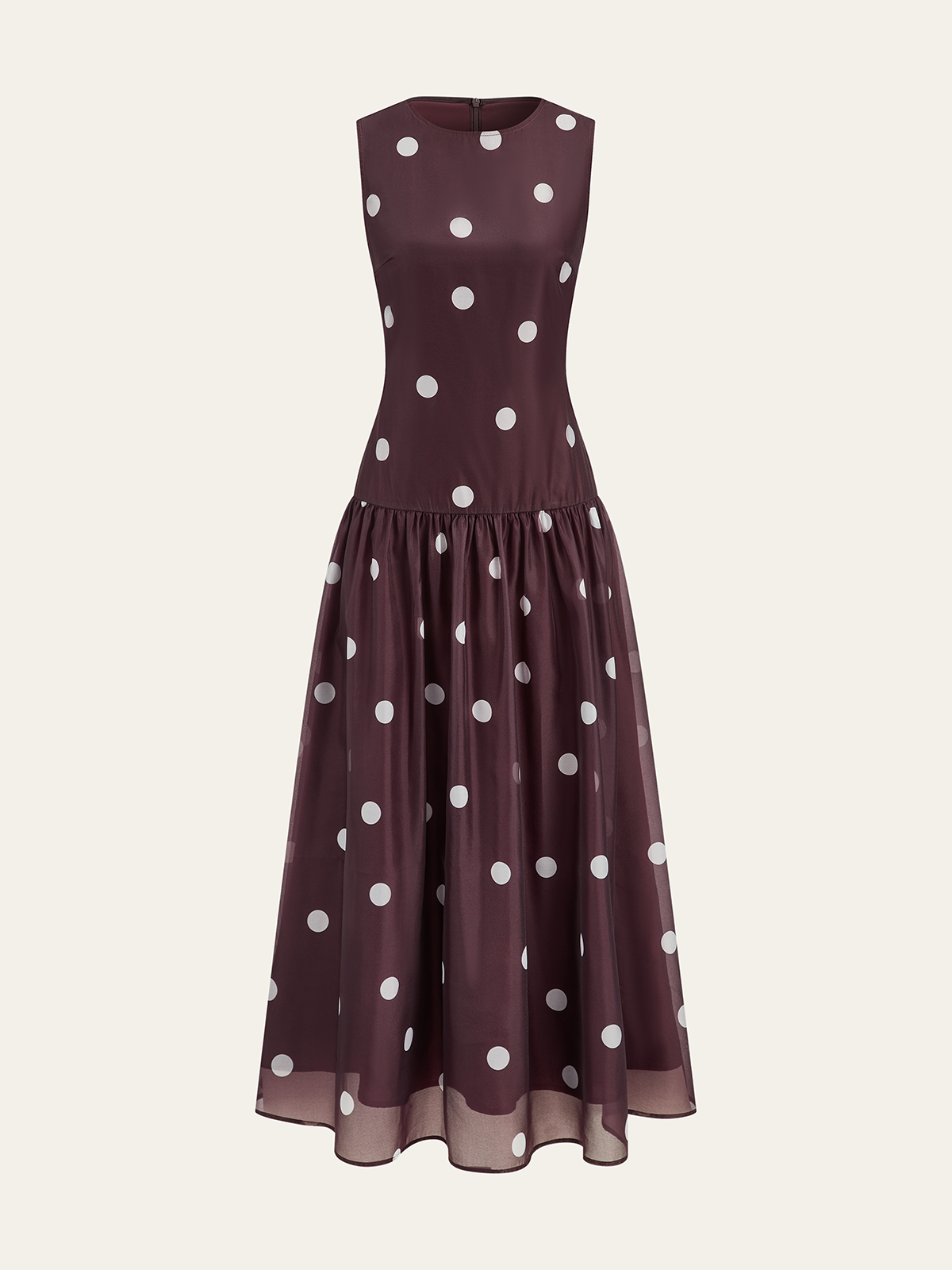 Polka Dot Sleeveless Chiffon Maxi Dress