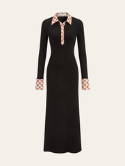 Print Trim Shirt Collar Maxi Dress