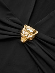 Metal Detail V-Neck Long Sleeve Blouse