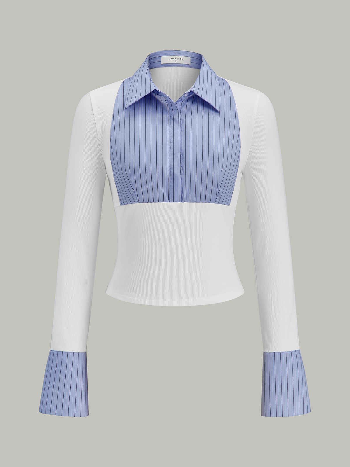 Flared Cuff Striped Paneled Shirt