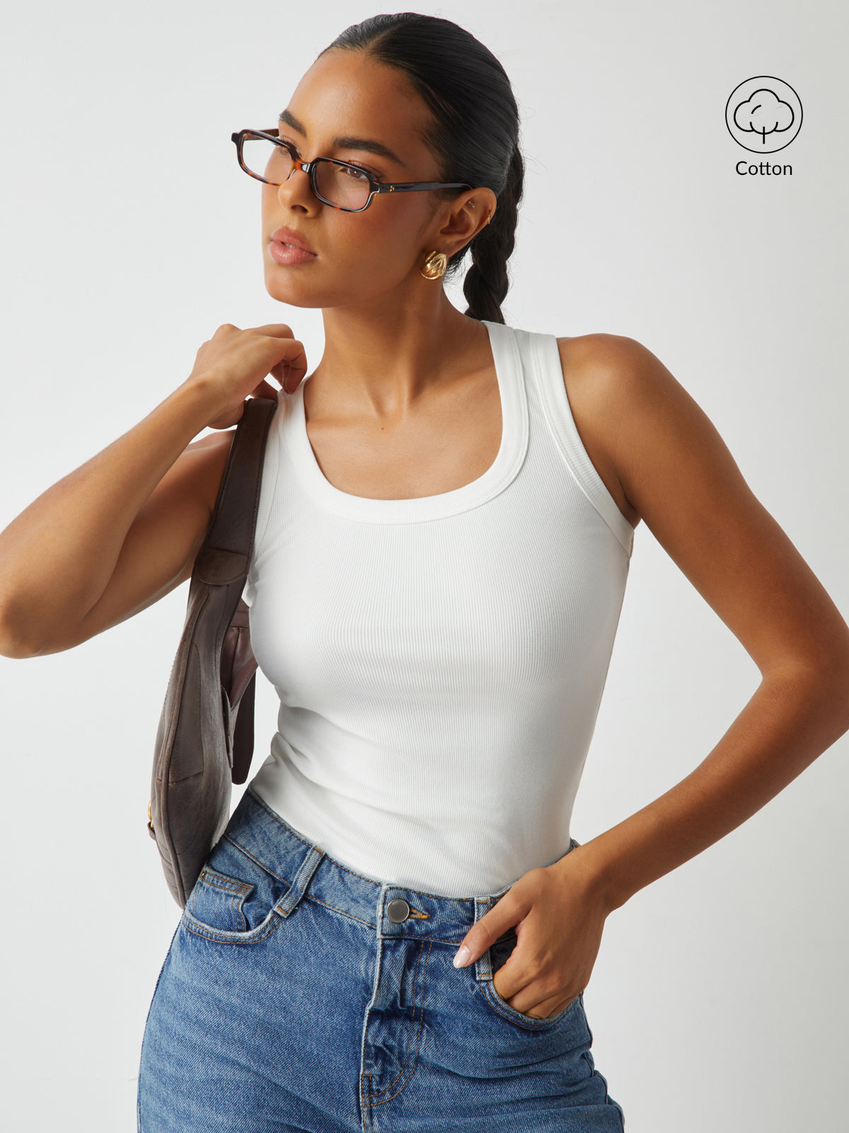 Ribbed Knit Crew Neck Tank Top