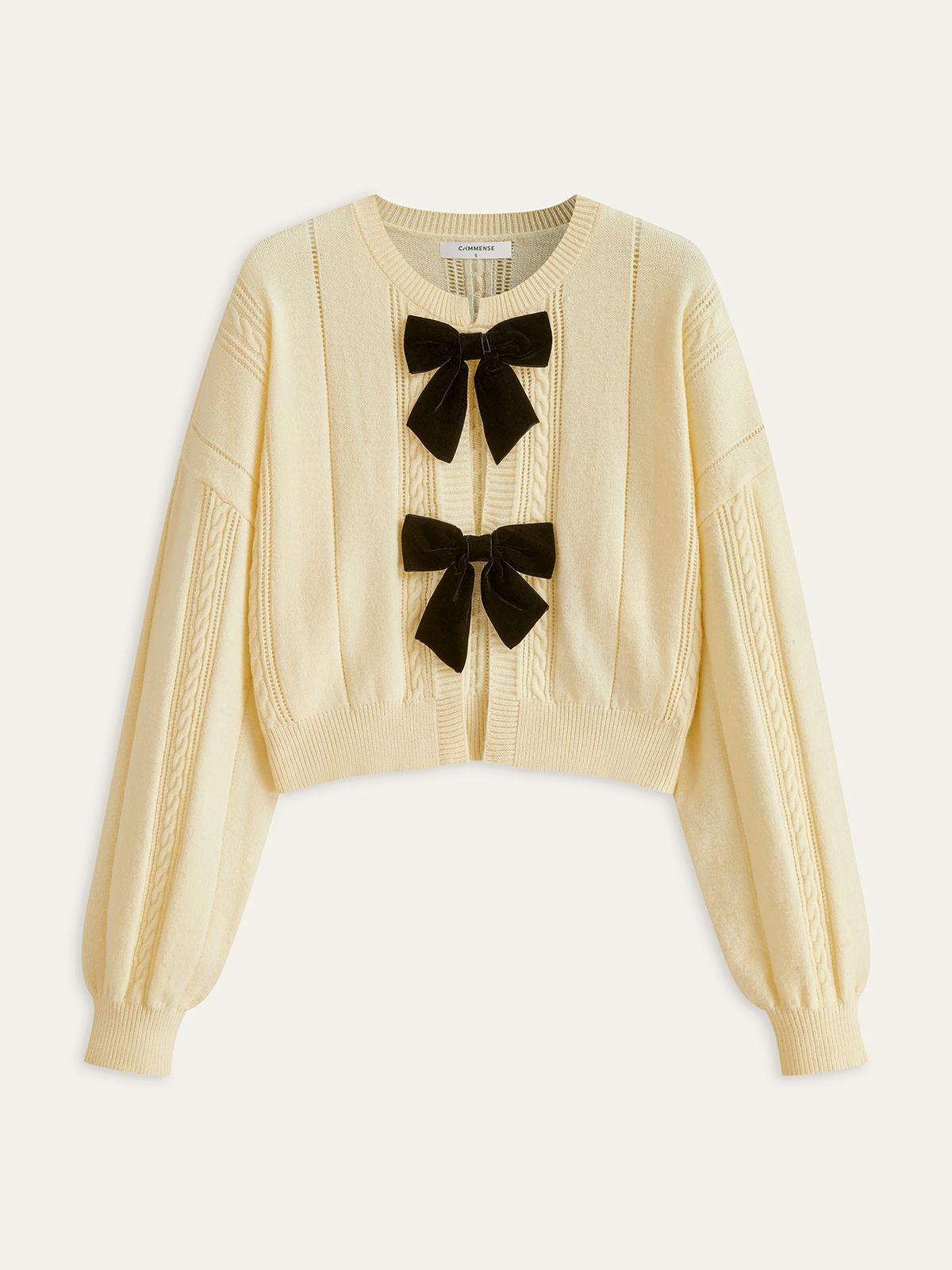 Velvet Bow Cable Knit Cardigan