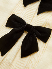 Velvet Bow Cable Knit Cardigan