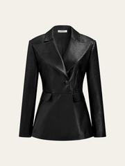 Single Button PU Leather Jacket