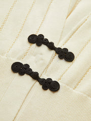 Eyelet-Striped Waist-Cinched Knit Cardigan