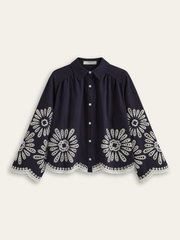 Floral Eyelet Embroidery Cotton Blend Blouse