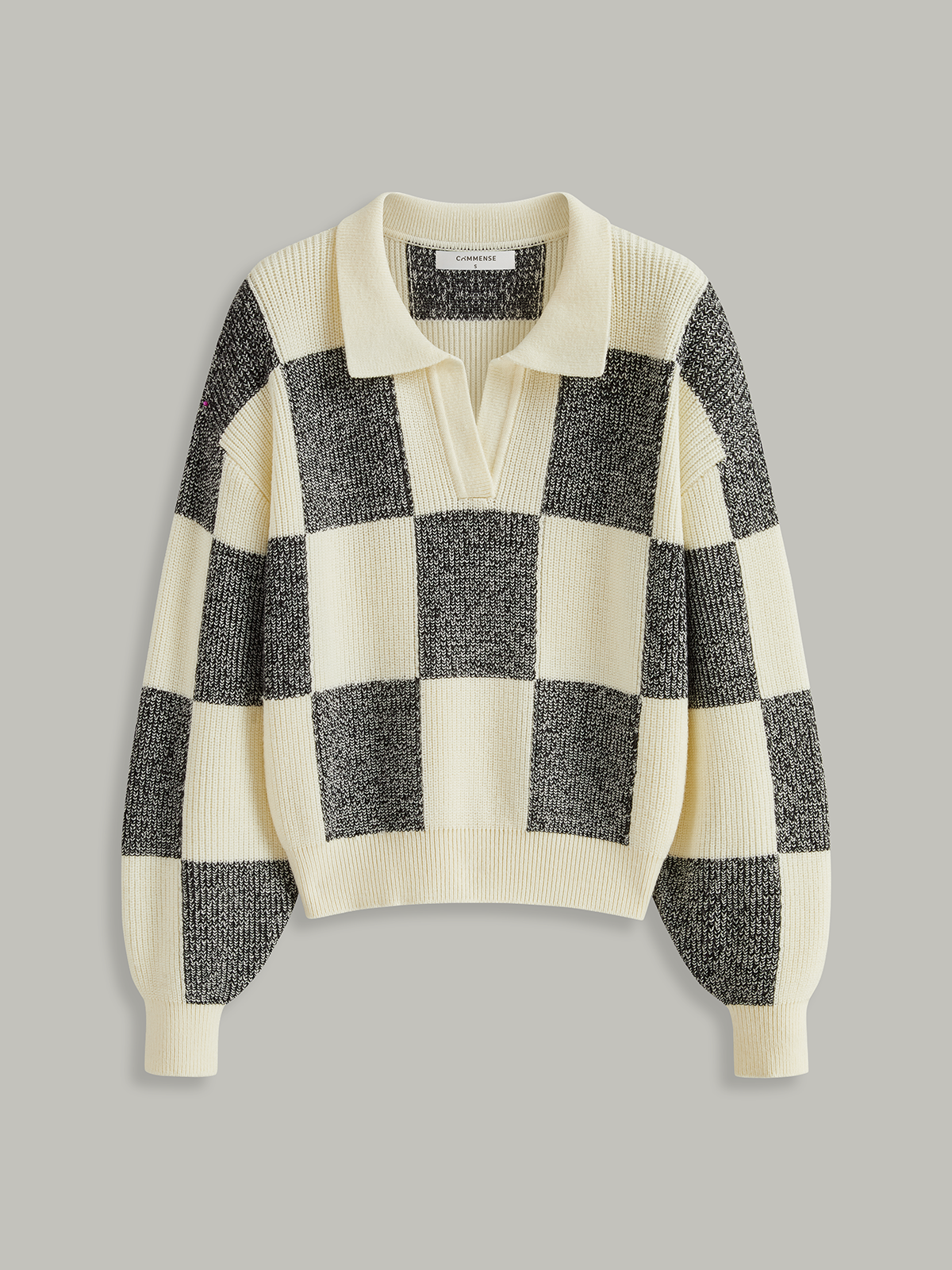 Checkered Wool Blend Polo Knit Top