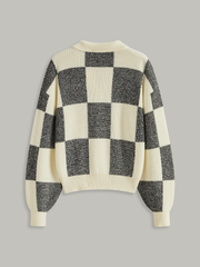 Checkered Wool Blend Polo Knit Top