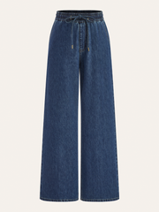 Denim Drawstring Waist Wide-Leg Pants