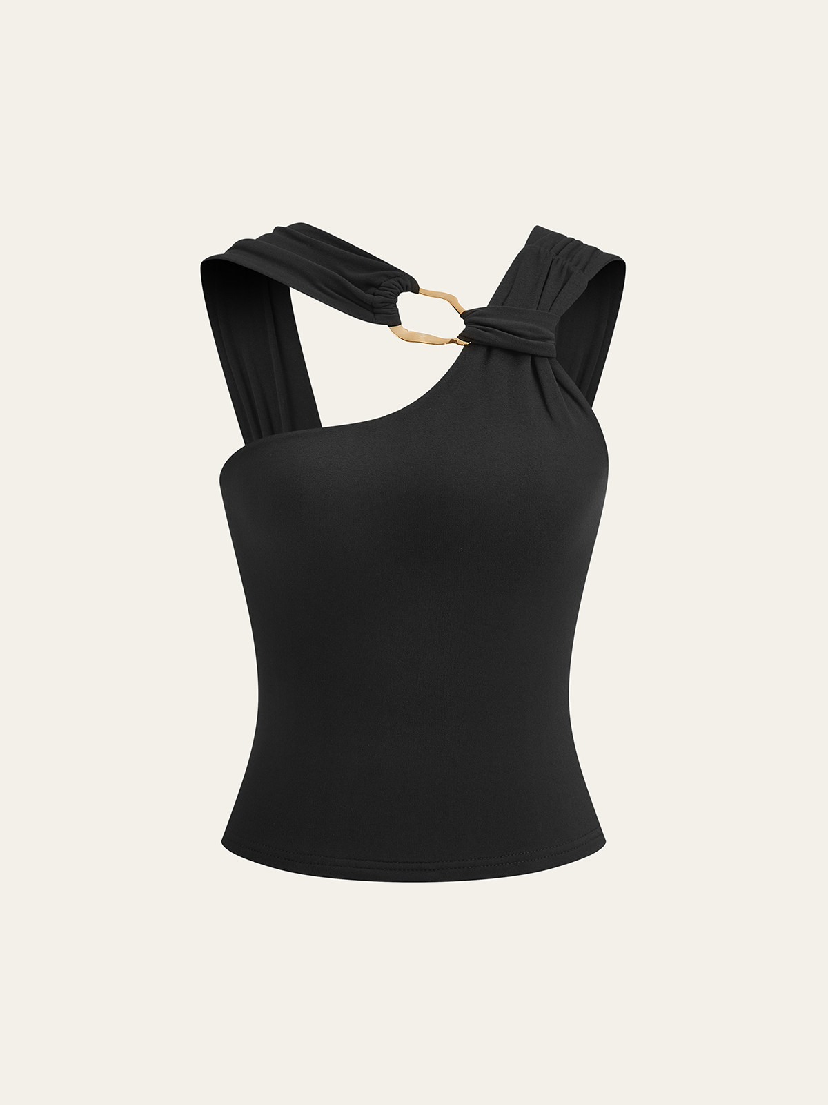 Asymmetric Strap Metal Ring Detail Top