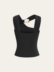 Asymmetric Strap Metal Ring Detail Top
