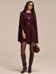 Mesh Cape Sleeve Tie-Waist Mini Dress