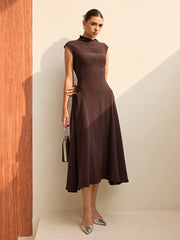 Asymmetrical Neck Cap Sleeve Maxi Dress