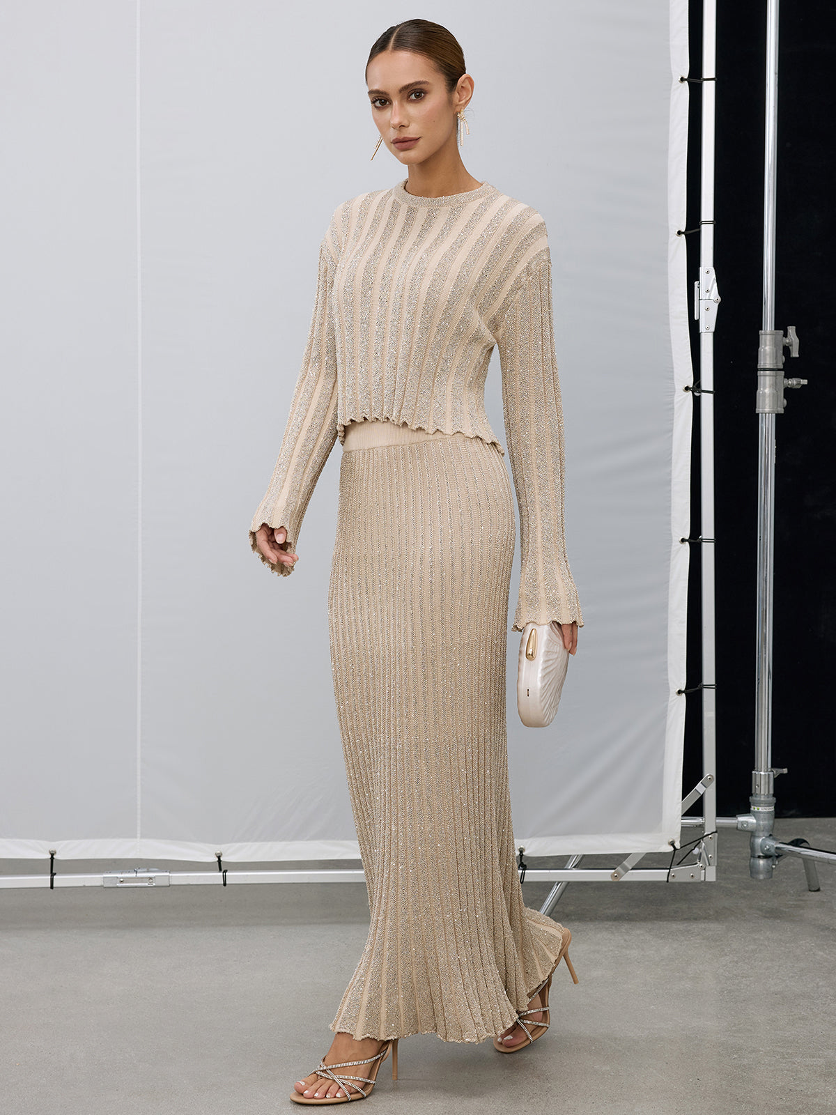 Glitter Textured Top and Maxi Skirt Set