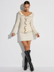 Contrast Trim Ruffled Sweater