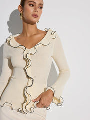 Contrast Trim Ruffled Sweater