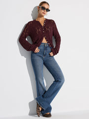 Semi-Sheer Openwork Knit Cardigan