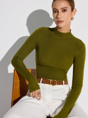 Mock Neck Wool-Blend Knit Top