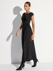 Cap Sleeve Ruched Backless Maxi Dress