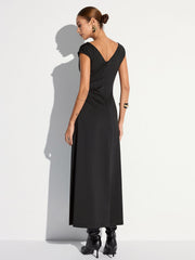 Cap Sleeve Ruched Backless Maxi Dress