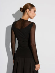Semi-Sheer Mesh Panel Long Sleeve T-Shirt