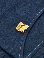 Metal Detail Denim Pleated Sleeveless Dress