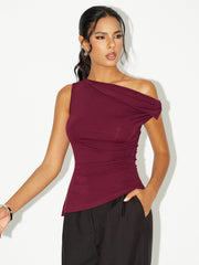 Asymmetric Off-Shoulder Ruched T-Shirt