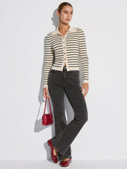 Metal Button Striped Collared Cardigan