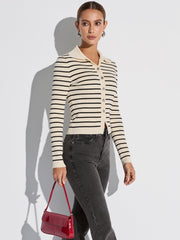 Metal Button Striped Collared Cardigan