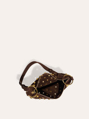 Suede Effect Studded Half-Moon Shoulder Bag