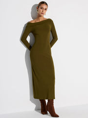 Off-Shoulder Long Sleeve Maxi Dress