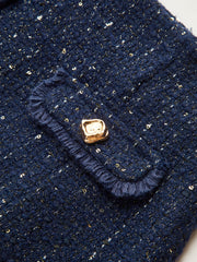 Sequin Tweed Mini Skirt with Decor Pocket