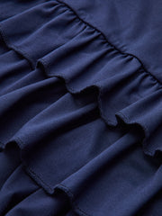 Long Sleeve Ruched Waist Layered Ruffle Dress